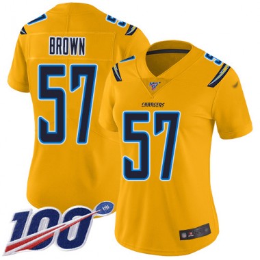 Los Angeles Chargers NFL Football Jatavis Brown Gold Jersey Women Limited 57 100th Season Inverted Legend